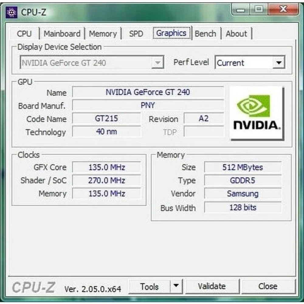 PNY Verto GeForce GT 240 GDDR5 512MB PCIe 2.0 Video Graphics Card TESTED WORKING